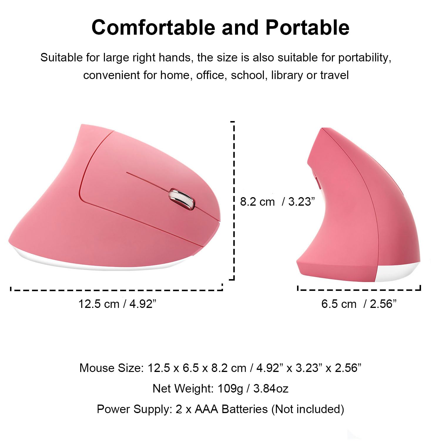 OTYSRH Ergonomic Wireless Vertical Mouse Ergo Optical 2.4G Cordless Mouse Portable Travel Mice with 6 Buttons 3 Adjustable DPI 800/1200/1600 for PC Laptop Desktop (Pink)