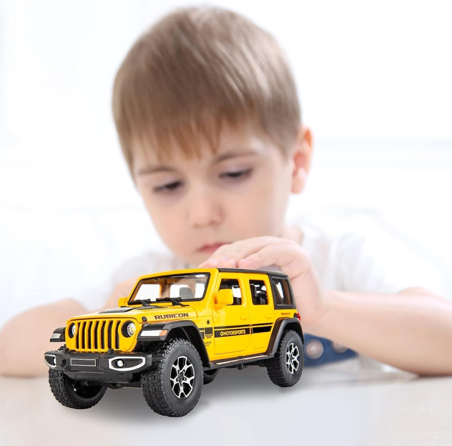 BDTCTK Off-Road 7 Door for Wrangler Diecast Toy Car Model, 1/22 Scale Metal Alloy Vehicle for Kids Boys Girls Adults, Doors Open, Light and Sound, Gifts Yellow