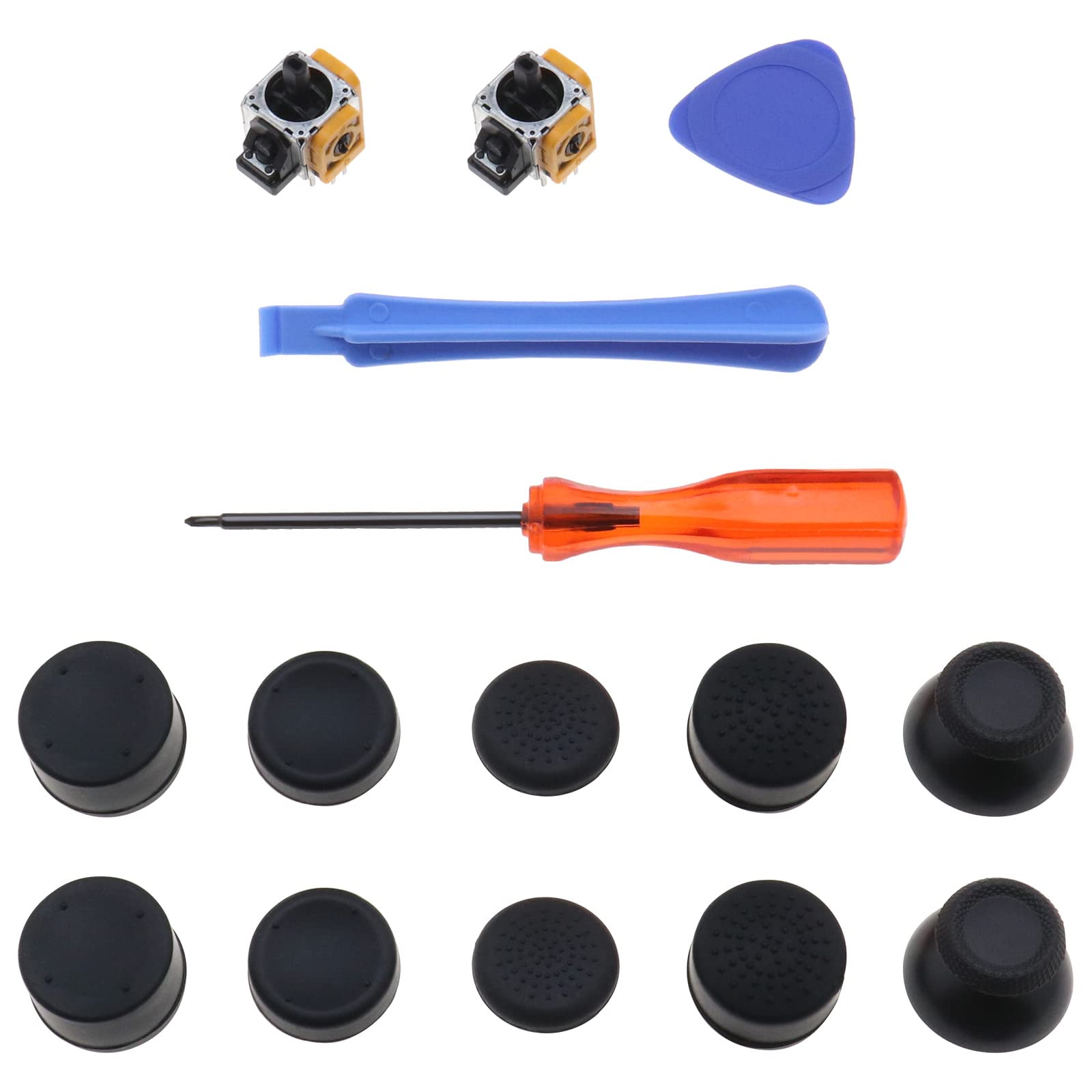 Create idea Set of 15 Joystick Repair Kit Compatible with PS5 DualSense Controllers 3D Analog Joystick Thumb Sticks Thumb Caps Grips with Screwdriver Crowbar