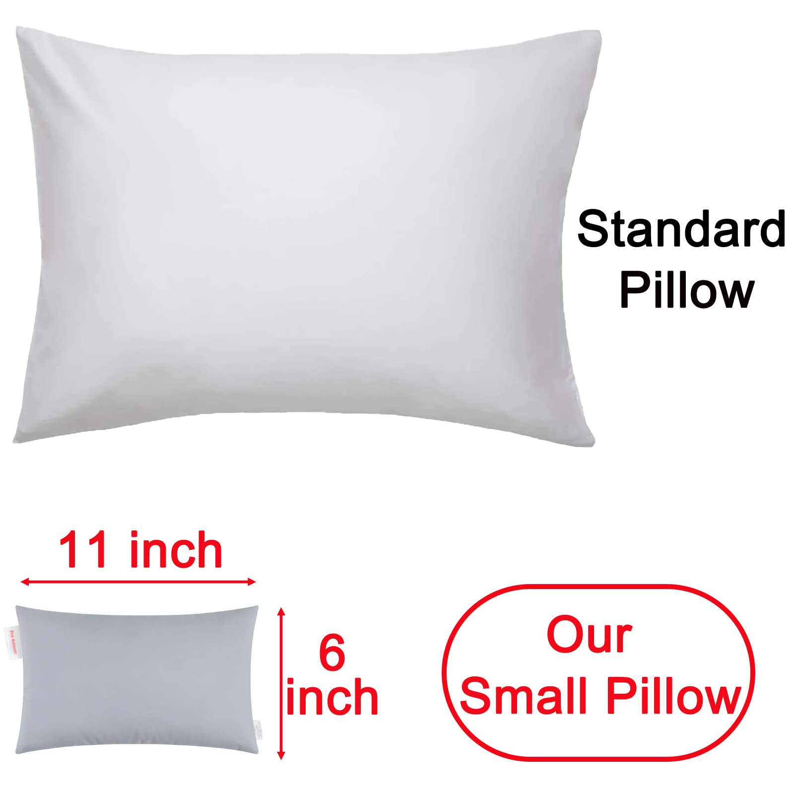 Pro Goleem Small Pillow 11’’x6’’x2.5’’ Small Pillows for Sleeping and Traveling Mini Pillow with Name Tag Tiny Pillow for Kids Pillow Neck Lumbar Knee Nap Pillow Pet Pillow, Gray