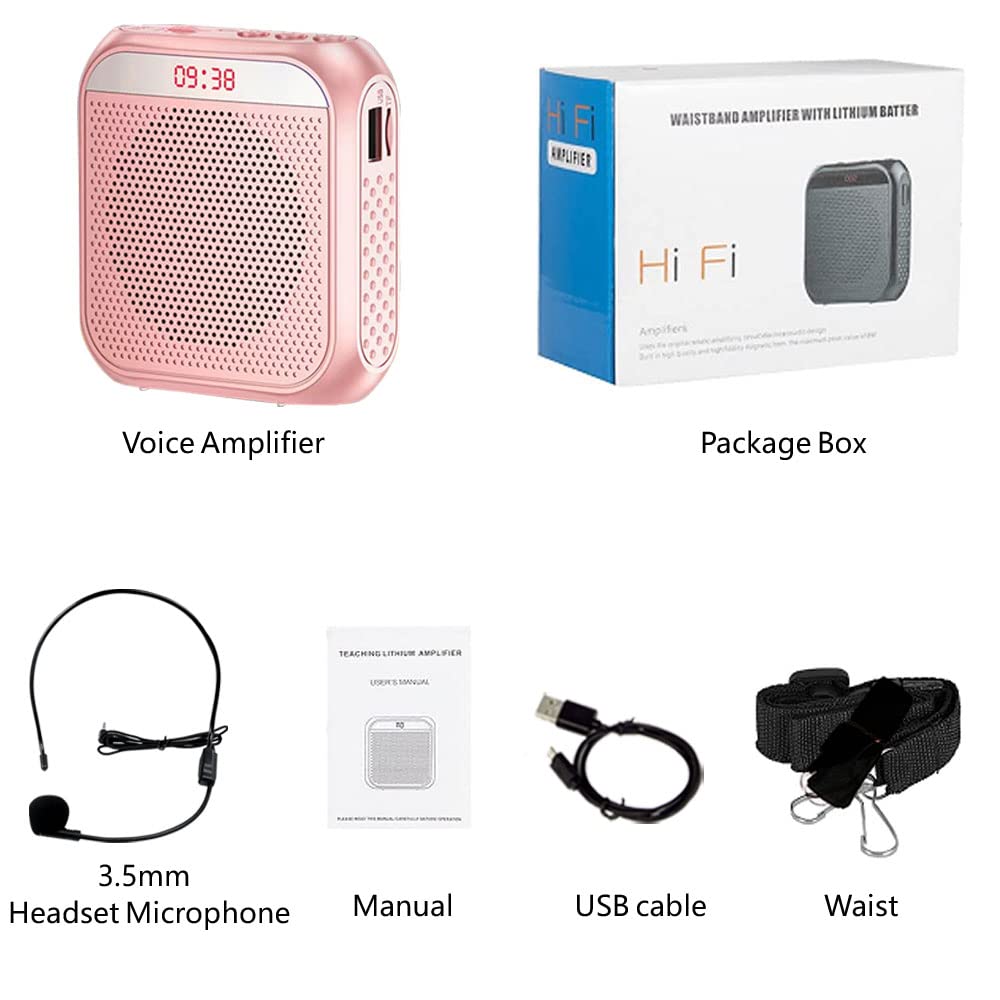 Portable Voice Amplifier for Teachers, 2200mAh Rechargeable Personal Amplifier Mic PA System Headset Microphone with Speaker for Teachers, Training, Meeting, Tour Guide, Yoga, Classroom (Rose)