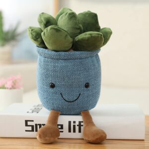 FAVOSTA Cute Succulents Plush Toy, 9.8'' Potted Plant Stuffed Plush, Soft Fluffy Succulents Throw Pillow, Plush Toy for Kids Girls (Blue - Succulent, 25cm/9.8inch)