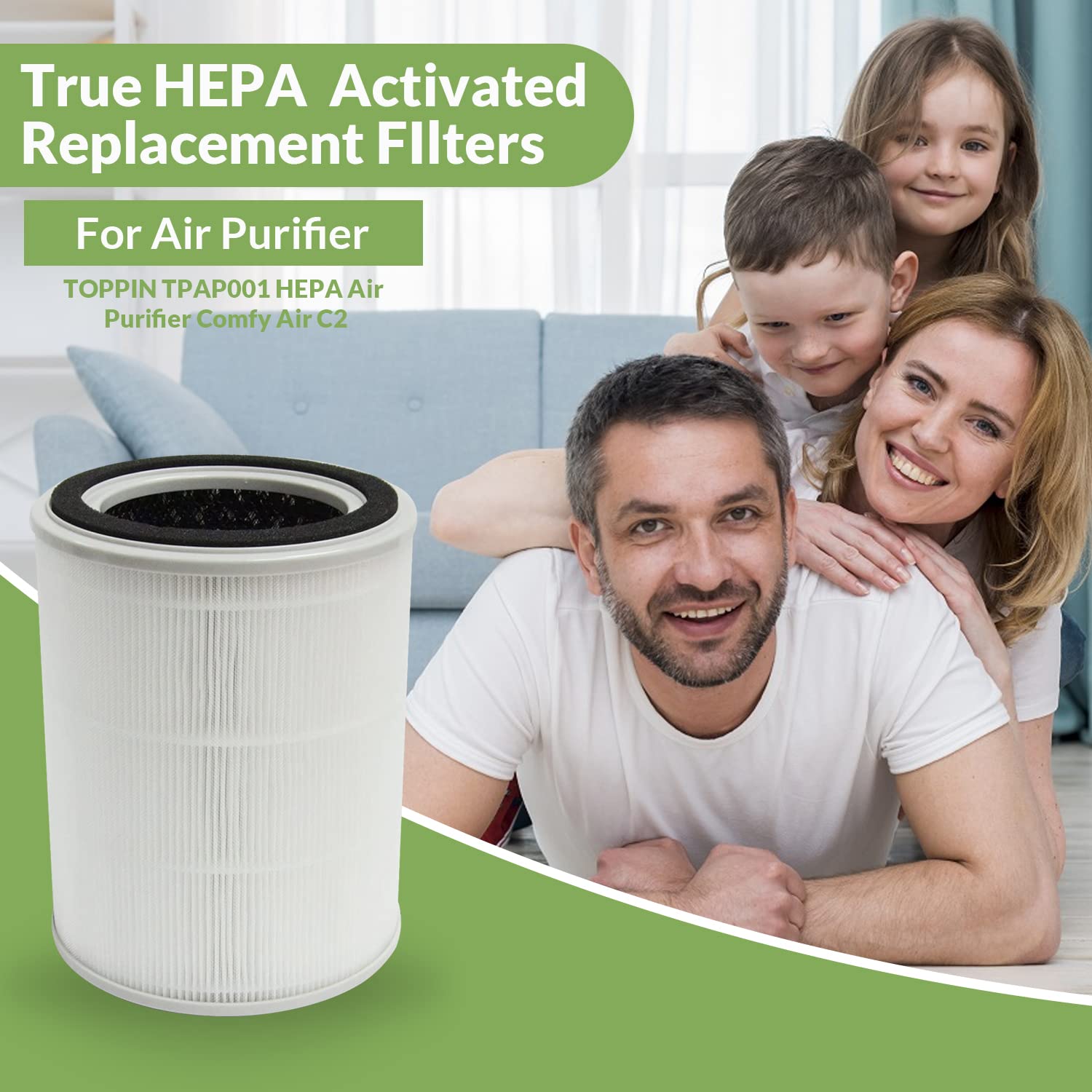 Homeland Goods Replacement Filter Toppin TPAP001 Air Purifier, 4-in-1 Pre-Filter, H13 True HEPA Filter, ap001 Allergen Absorber Air Filter 2 Pack