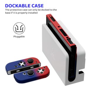 FANPL for Nintendo Switch OLED Case, Dockable Protective Case Cover for Switch OLED and Joy Con Controller (Red & Blue)