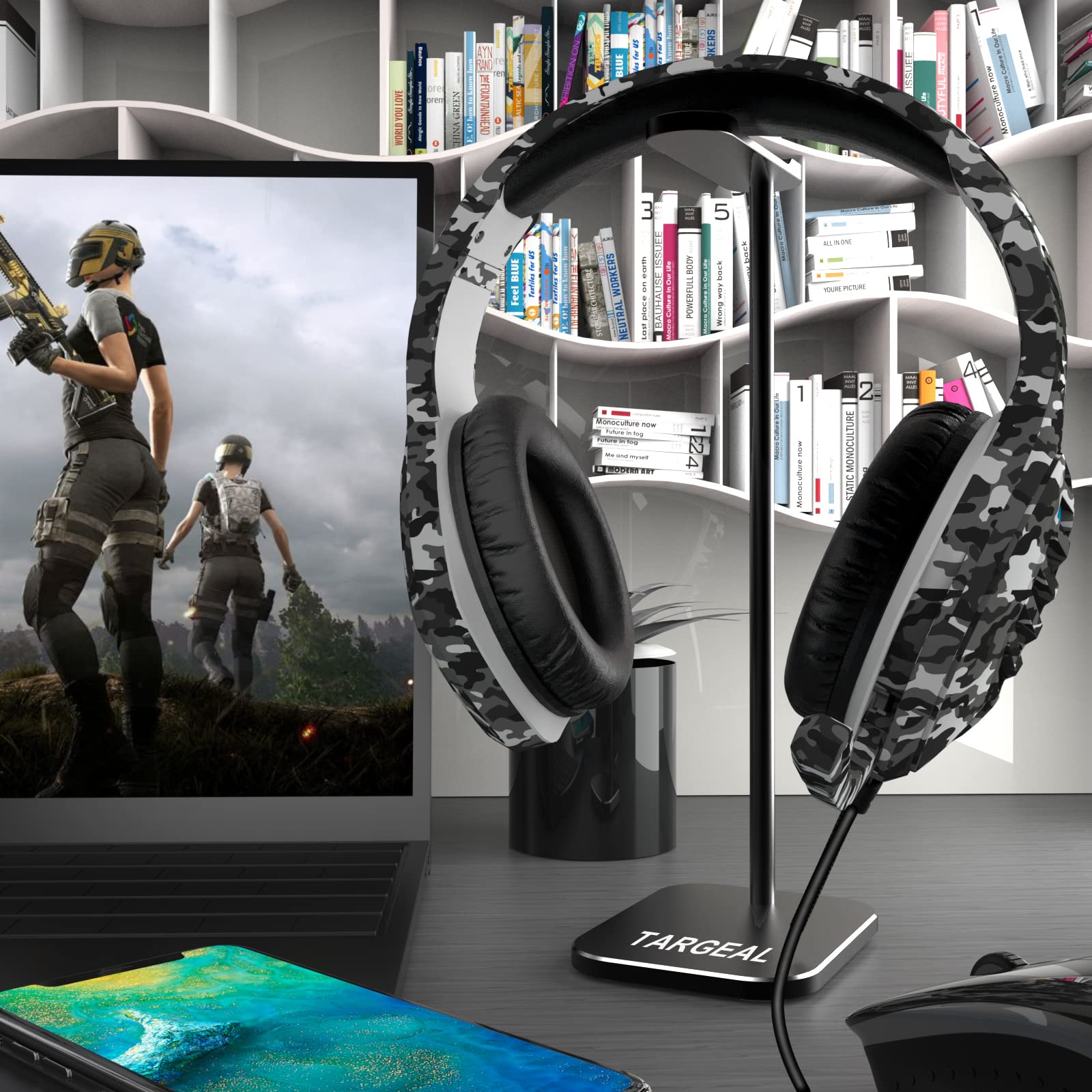 targeal Headphone Stand - Aluminum Gaming Headset Holder for Desk - Computer Game Hardware and Accessories - Gamer Storage Gifts for Men - Black