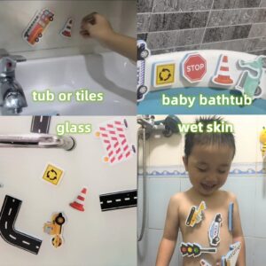 Foam Bath Toys for Toddlers- 29 Piece Vehicles Bath Stickers with Storage Bag Educational Floating Bathtub Traffic Preschool Non-Toxic Fun Bathing for Baby Girls Boys Toddler Kids