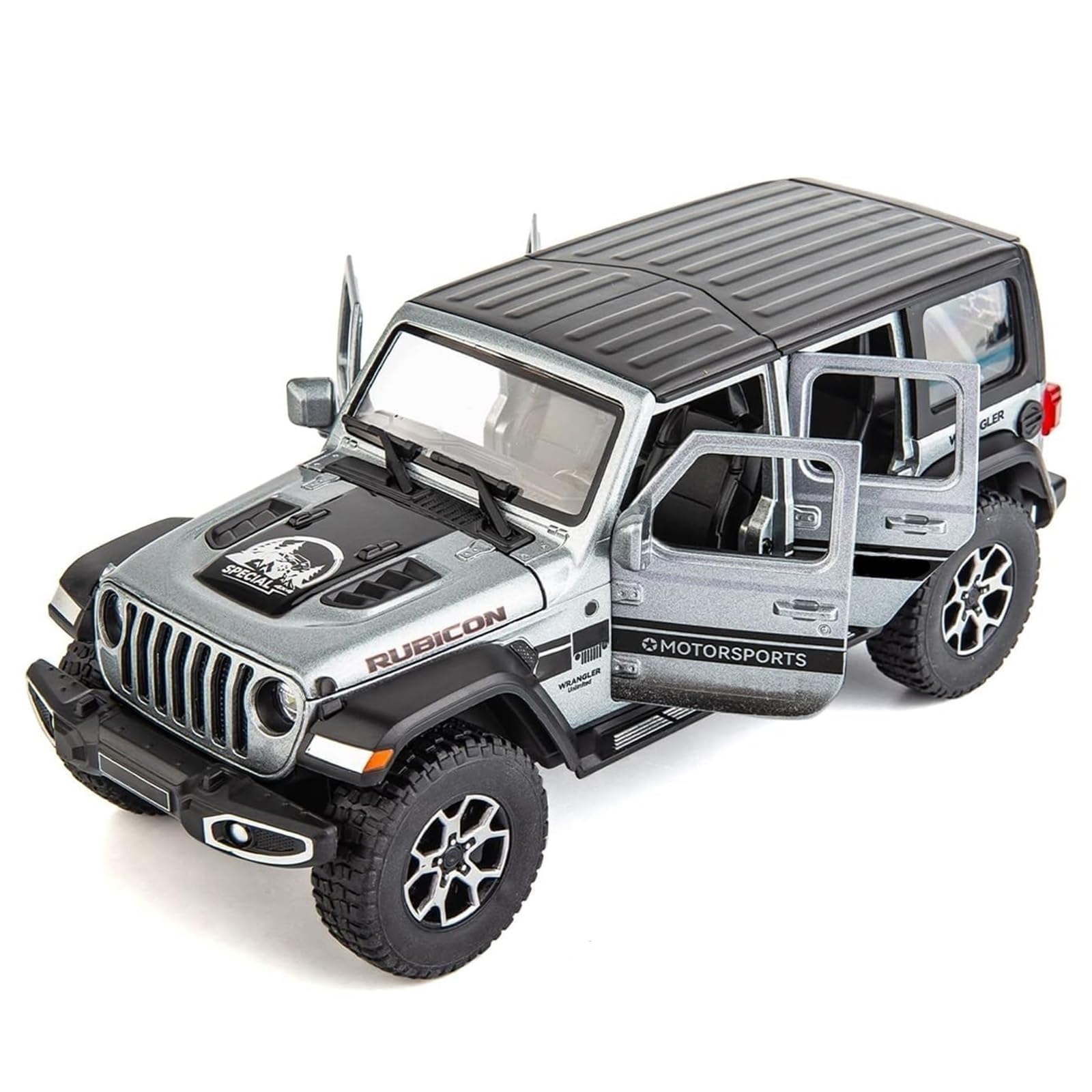 BDTCTK Off-Road 7 Door for Wrangler Diecast Toy Car Model, 1/22 Scale Metal Alloy Vehicle for Kids Boys Girls Adults, Doors Open, Light and Sound, Gifts Gray