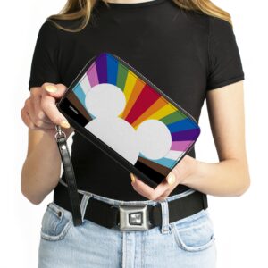 Buckle-Down PU Zip Around Wallet Rectangle Mickey Mouse Pride Ears Icon Rays Multi Color Rainbow