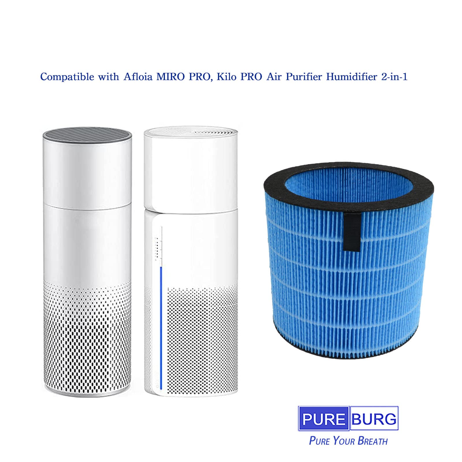 PUREBURG Humidifier Filters Compatible with Afloia MIRO PRO, Kilo PRO Air Purifier Humidifier 2-in-1,2-Pack