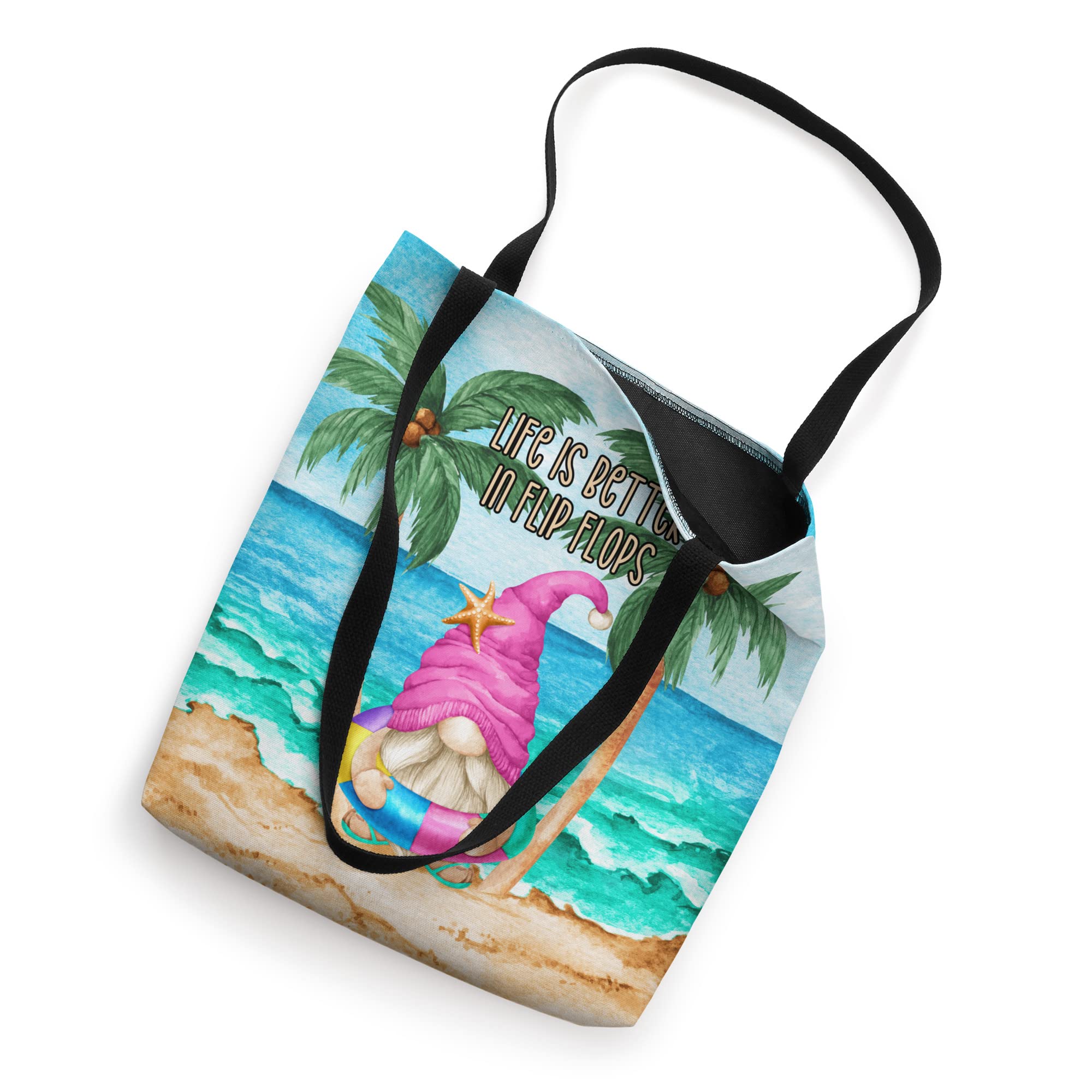 Life Is Better In Flip Flops Funny Beach Gnome For Summer Tote Bag