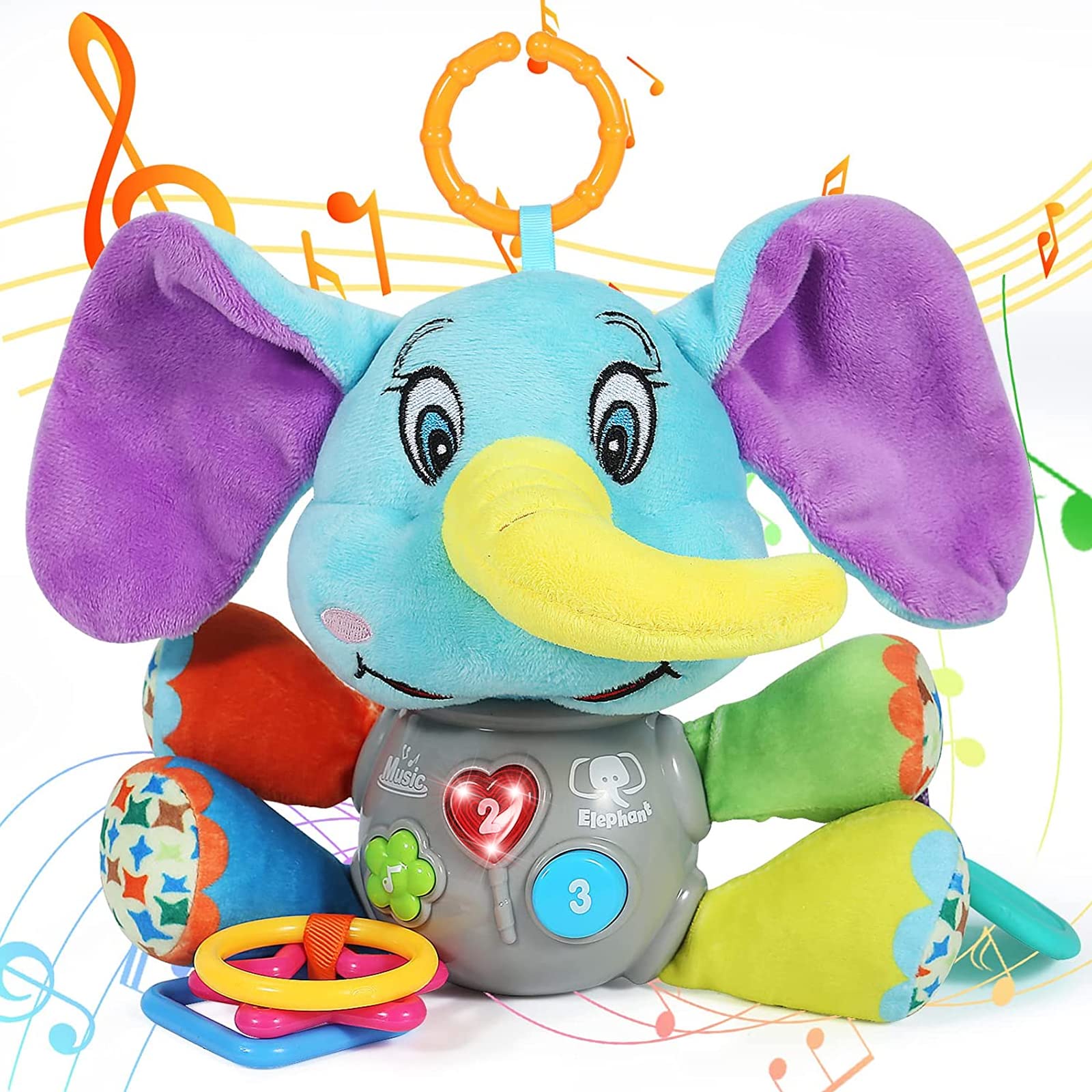 Baby Toddler Boy Girl Toys Gifts 0-6 6 to 12 Months, Luminous Plush Elephant Music Toy, as a Teething Toy, Apply for Car Seats, Cribs and Strollers, Toys Gifts for 1 Year Old Girls Boys