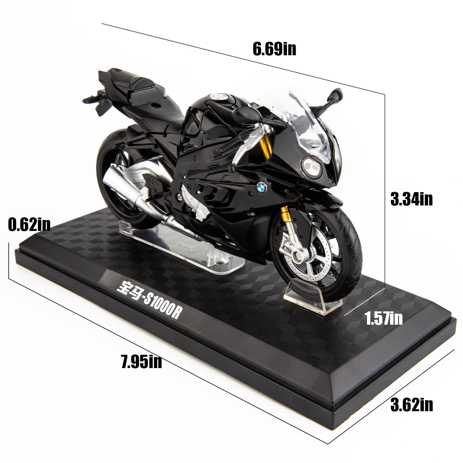 MSZ 1/12 Compatible for BMW S1000 Motorcycle Toy,Collector Motorcycle Modle with Display Stand and Helmet Keychain,Toy Motorcycles for 3-9 Year Old Boys Black