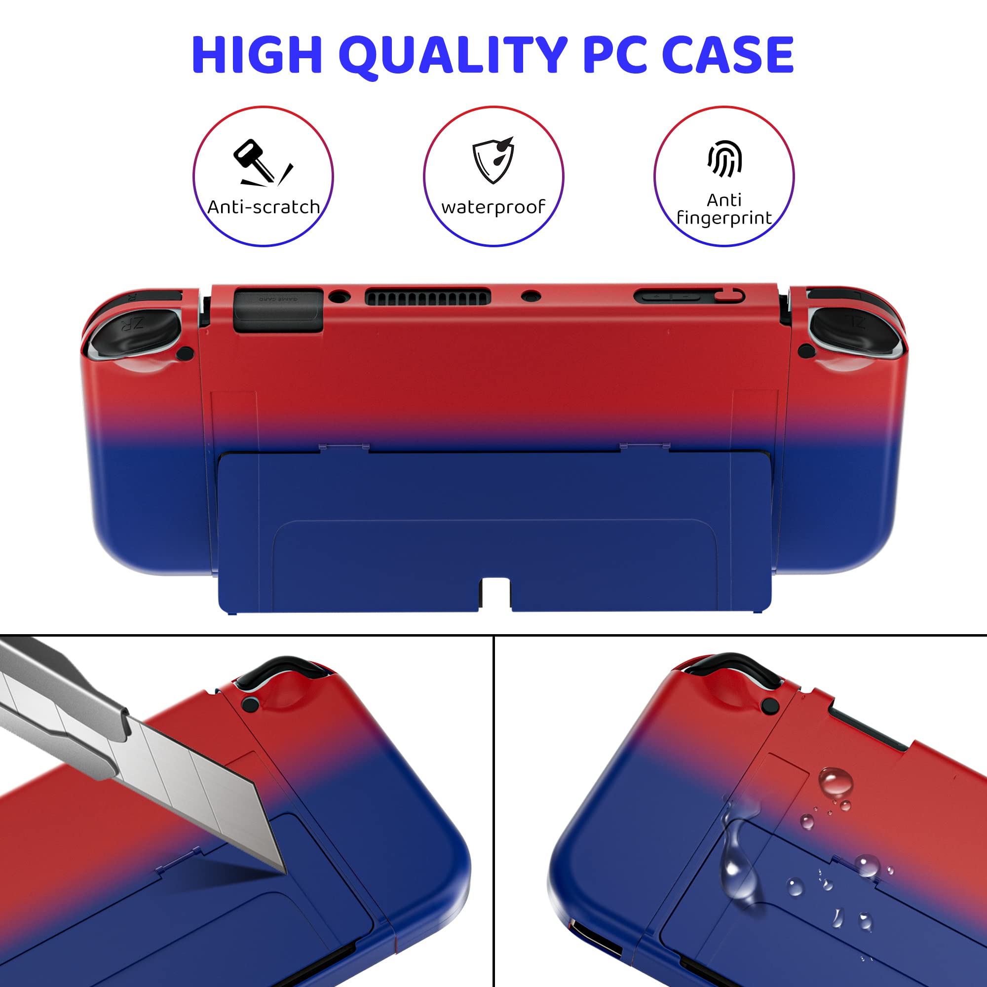 FANPL for Nintendo Switch OLED Case, Dockable Protective Case Cover for Switch OLED and Joy Con Controller (Red & Blue)