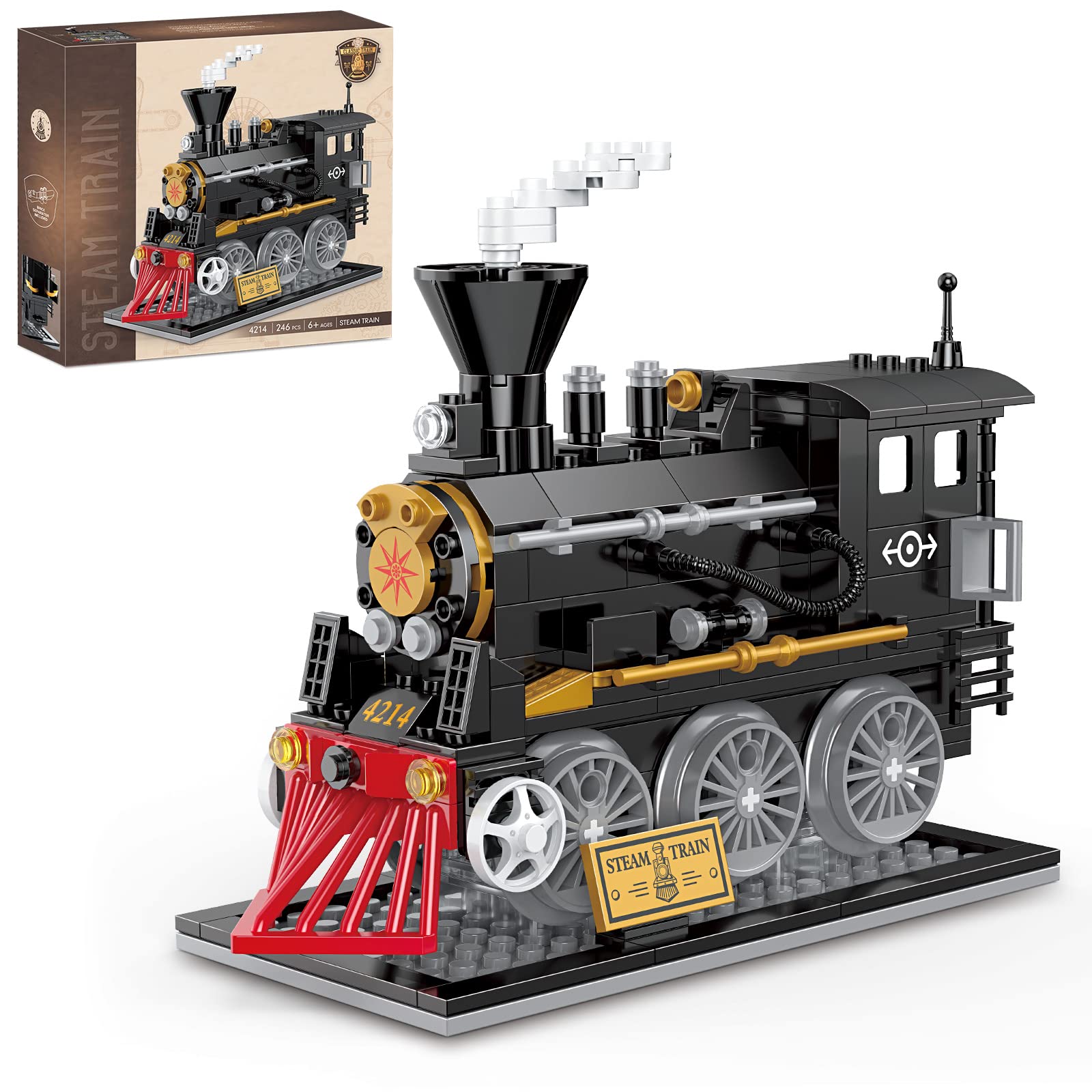 BRICK STORY Train Building Toys, Classic Steam Train, Creator Locomotive Model, Retro City Train Set, Creative Construction Brick for Kids Boys 6-12 246 Pieces