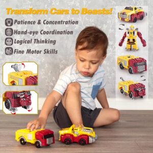 Cars Robot Transform Toys for 3 4 5 6 7 Year Boys Kids, Action Figure Rescue Bots, Magnetic Assembly STEM Educational Building Vehicles Trucks, Holiday Birthday Gift for Toddler Girls (Yellow)