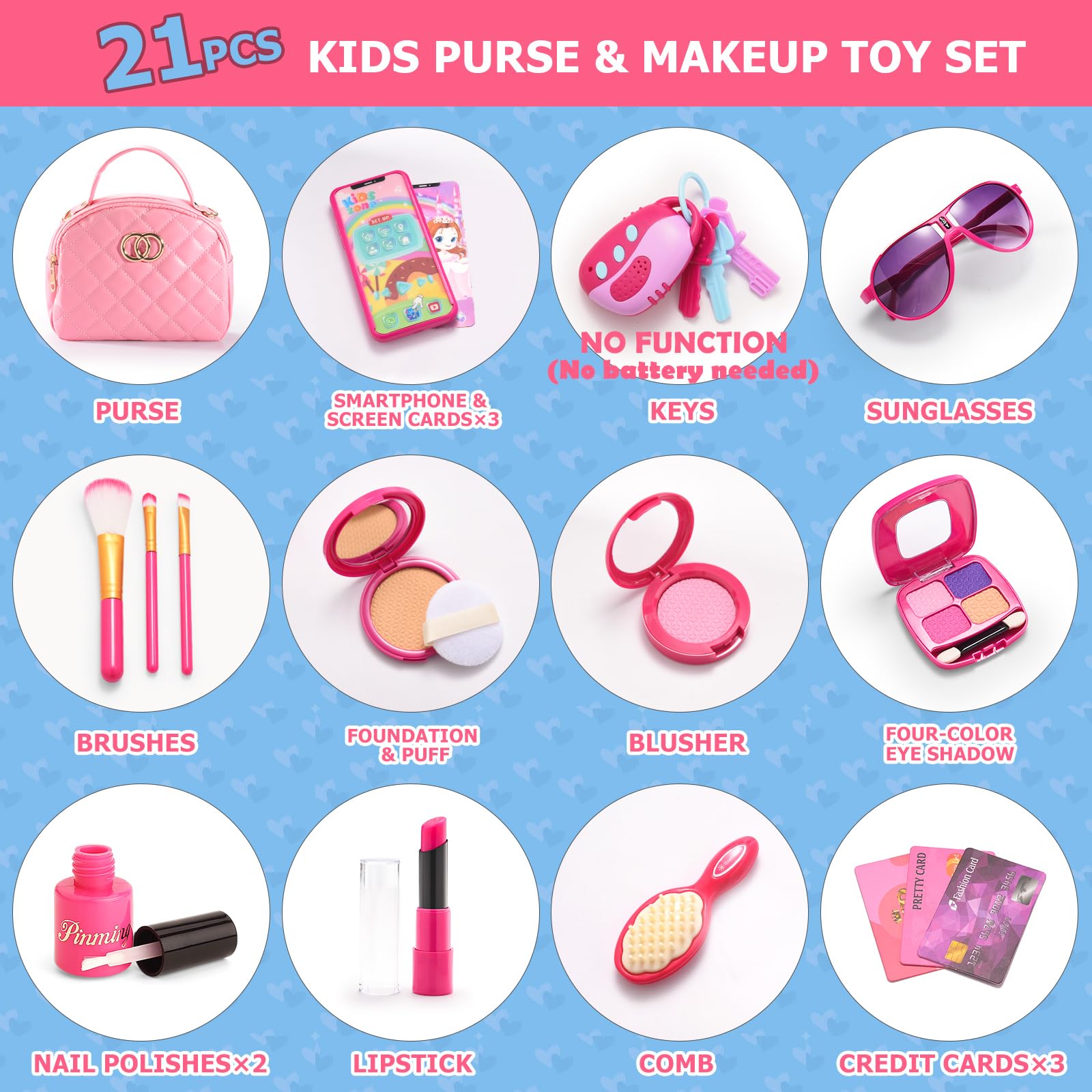 Little Girl Purse with Pretend Makeup Kit, Toddler Purses with Accessories, Kids Play Make up Toy with Handbags, Pink Princess Kit Gifts Toddler Girls Toys for 2-4 3-5 4-6 3 4 5 6 7 8 Year Old