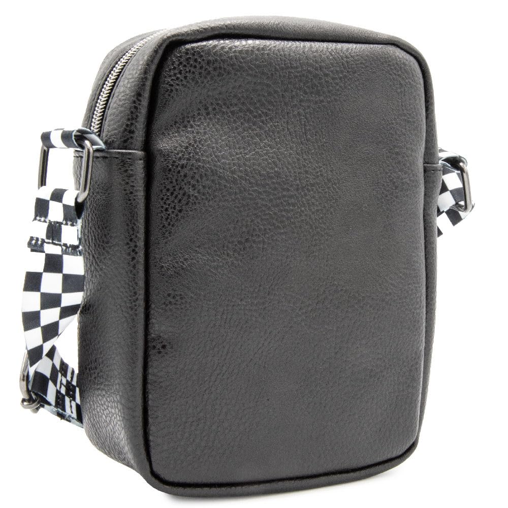 Carroll Shelby Bag, Cross Body, Carroll Shelby Text and Super Cobra Snake, Black, Vegan Leather. 8.0" x 6.5"