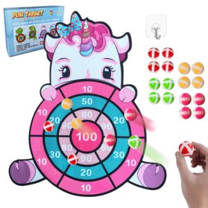 25" kids large unicorn dart board with 16 sticky balls, indoor outdoor multi-player sport party game, cartoon animal dart board unicorn toy gift for kids 3 4 5 6 7 8 9 10 years toddler boys girls