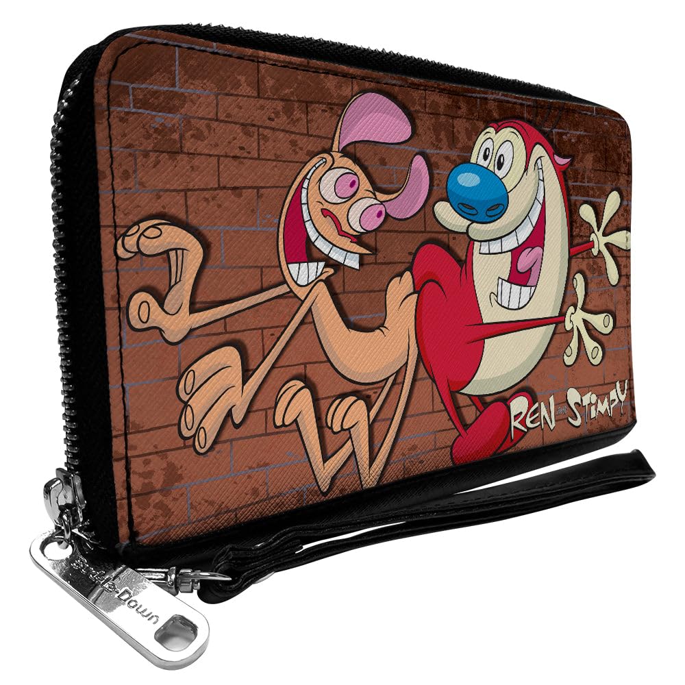 Nickelodeon Wallet, Zip Around, The Ren and Stimpy Show Booty Bump Pose Brick Wall Browns, Vegan Leather