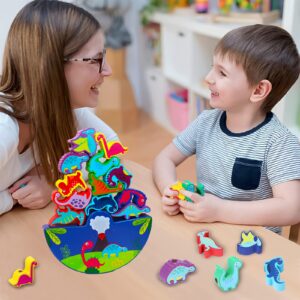 SKABENLAM Wooden Dinosaur Stacking Toys for Kids 3-5,Montessori Toys for 3 4 5 Year Old Boys Girls,Balance Building Blocks Game for Children,Preschool Educational Toys,Easter Birthday