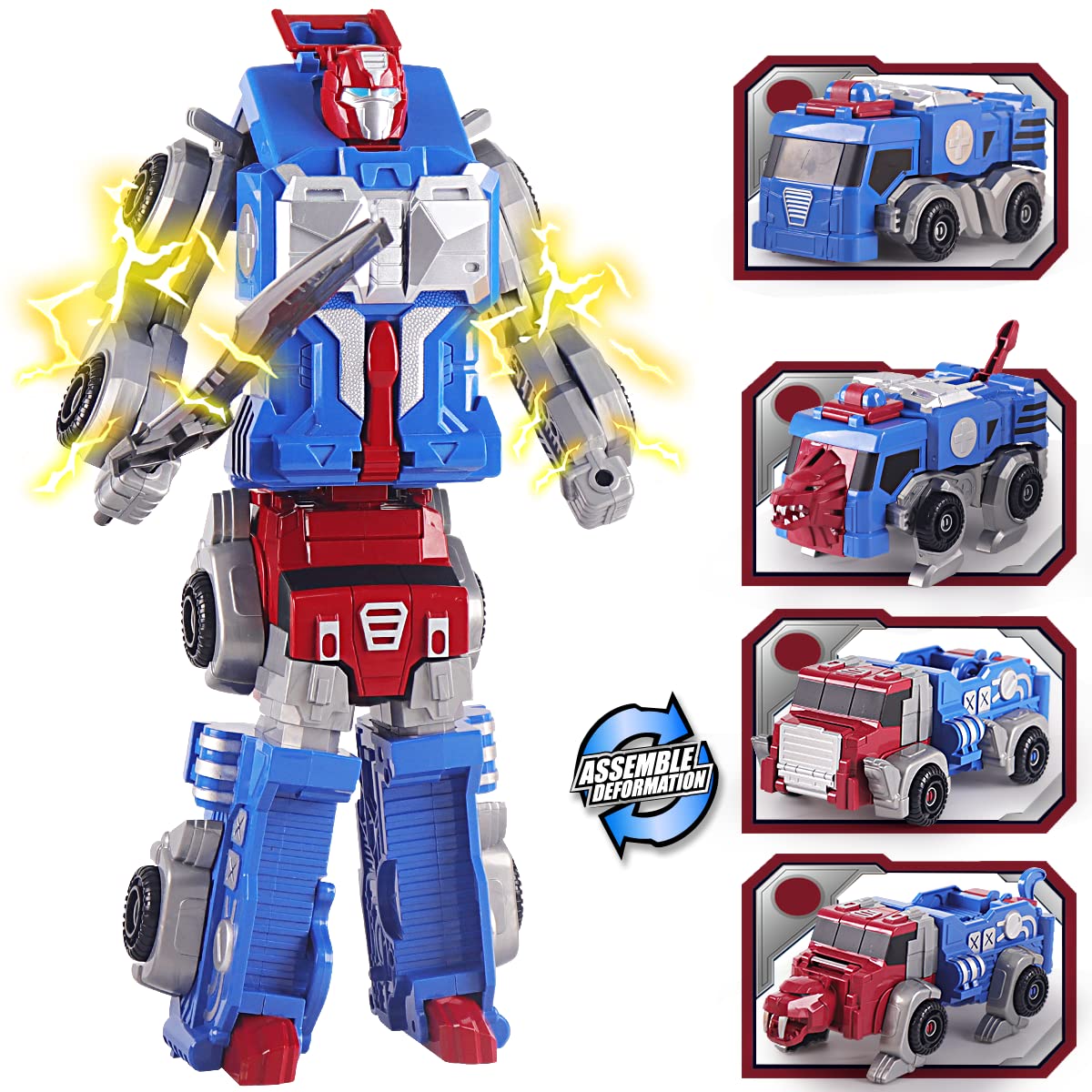 QUERCITRON Cars Robot Transform Toys for 3 4 5 6 7 Year Boys Kids, Action Figure Rescue Bots, Magnetic Assembly STEM Education Build Vehicles Trucks, Holiday Birthday Gift for Toddler Girls (Blue)