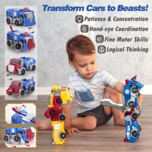 QUERCITRON Cars Robot Transform Toys for 3 4 5 6 7 Year Boys Kids, Action Figure Rescue Bots, Magnetic Assembly STEM Education Build Vehicles Trucks, Holiday Birthday Gift for Toddler Girls (Blue)