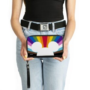 Buckle-Down PU Zip Around Wallet Rectangle Mickey Mouse Pride Ears Icon Rays Multi Color Rainbow