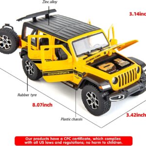 BDTCTK Off-Road 7 Door for Wrangler Diecast Toy Car Model, 1/22 Scale Metal Alloy Vehicle for Kids Boys Girls Adults, Doors Open, Light and Sound, Gifts Yellow