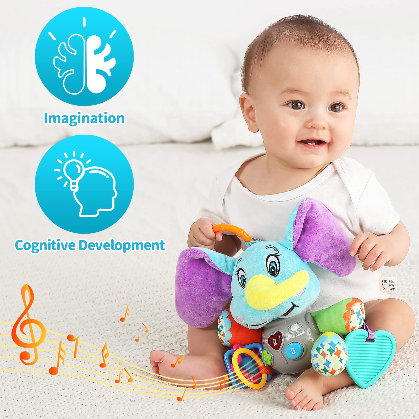 Baby Toddler Boy Girl Toys Gifts 0-6 6 to 12 Months, Luminous Plush Elephant Music Toy, as a Teething Toy, Apply for Car Seats, Cribs and Strollers, Toys Gifts for 1 Year Old Girls Boys