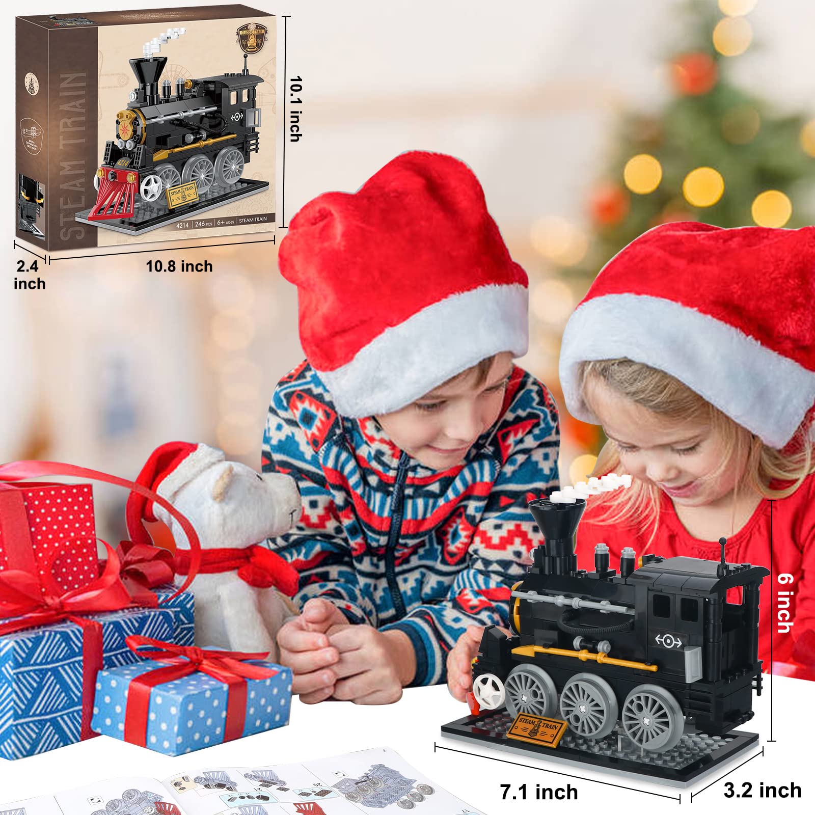 BRICK STORY Train Building Toys, Classic Steam Train, Creator Locomotive Model, Retro City Train Set, Creative Construction Brick for Kids Boys 6-12 246 Pieces