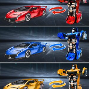 AMENON 3 Pack Transform Toys Robot Car Toys for Boys, 1:36 Automatic Deformation Push and Go Car Vehicle Toy Race Car for Kids Birthday Gifts