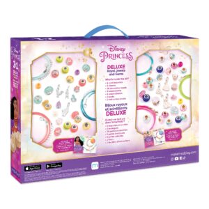 Make It Real Disney Princess 2 in 1 Deluxe Royal Jewels & Gems - Disney Princess Craft Kit with Disney Charms & Beads - Disney Princess Jewelry Making Kit for Girls 8-10-12-14