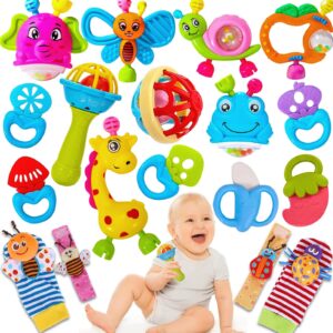 azen 18pcs baby toys 3-6 months, baby rattles 0-6 months, newborn infant baby toys 0-3 months, baby rattles 0-6 months, baby toys 6 to 12 months, baby boy girl gifts set