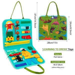 Busy Board for Toddler 1-3 Years Old - Dinosaur Montessori Sensory Toys Baby Kids Activities Travel Educational Toy Preschool Learning Fine Motor Skills Basic Dressing Skills Airplane and Car