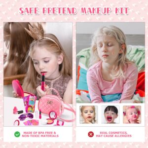 Little Girl Purse with Pretend Makeup Kit, Toddler Purses with Accessories, Kids Play Make up Toy with Handbags, Pink Princess Kit Gifts Toddler Girls Toys for 2-4 3-5 4-6 3 4 5 6 7 8 Year Old