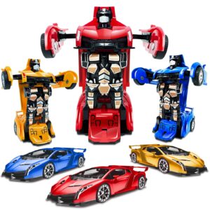 AMENON 3 Pack Transform Toys Robot Car Toys for Boys, 1:36 Automatic Deformation Push and Go Car Vehicle Toy Race Car for Kids Birthday Gifts