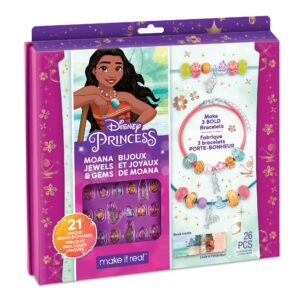 Disney Princess: Jewels & Gems Moana - Create 3 Bold Bracelets, Make It Real, 26 Piece, Tweens & Girls, Make Unique Charm & Bead Jewelry, All-In-One, DIY Jewelry Kit, Tweens & Girls, Kids Ages 8+