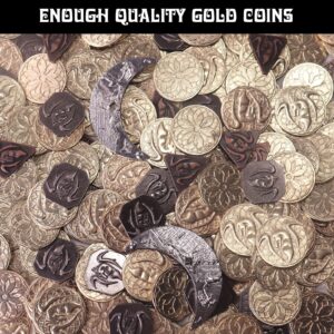 145PCS Metal DND Coins & Leather Bag, Contains 60 Gold Coins, 40 Sliver Coins, 40 Copper Coins and 5 Platinum Coins, Tokens with Glow in The Night Eyes Bag for RPG Tablelap Games