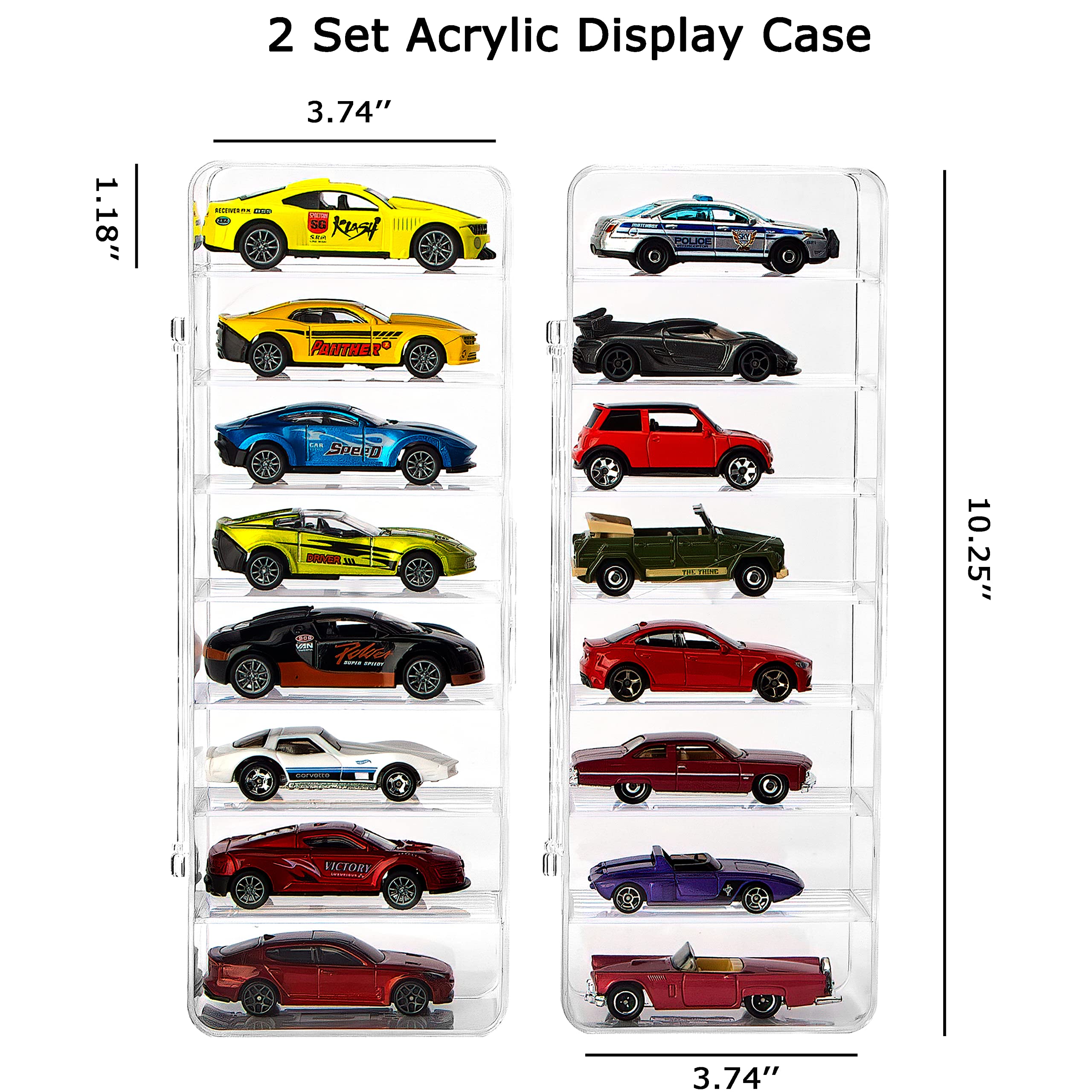 KISLANE 16 Display Case Compatible with Toy Cars, Matchbox Cars, Transparent Acrylic Display Case for Toy Cars, Matchbox Cars (Transparent)