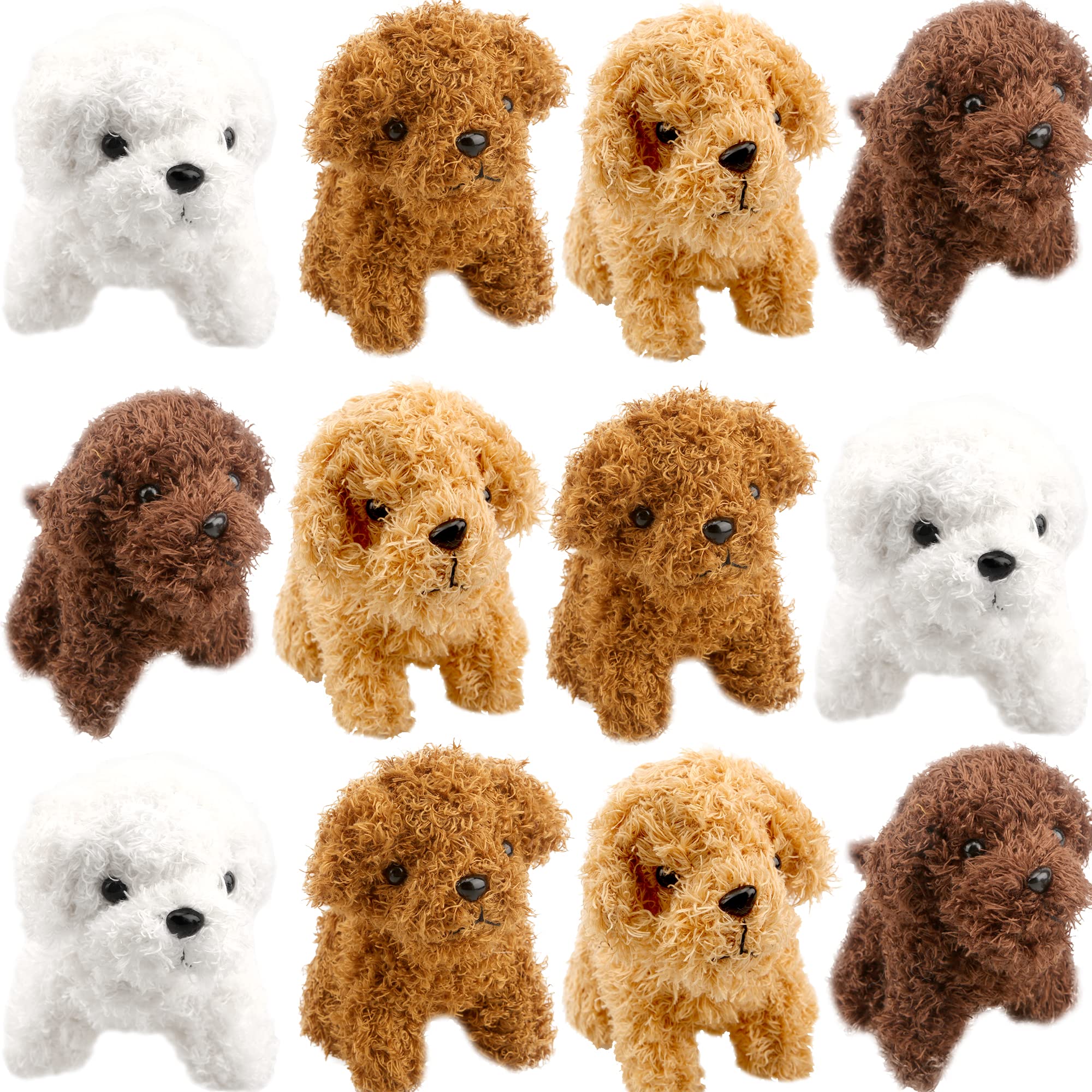 Haconba 12 Pack Mini Teddy Dog Plush Stuffed Puppy Dog Animal Toy for Pendant Keychain Baby Shower Birthday Carnival Prizes Bag Fillers, 4 Colors (Puppy Dog Color 1)