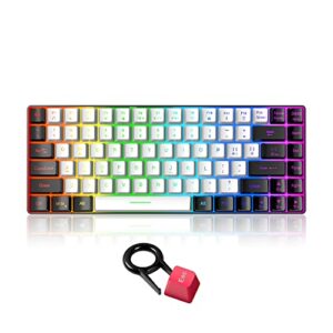 snpurdiri 75 percent wired gaming keyboard, mini gaming keyboard rgb compact ergonomic for windows, pc, laptop, gaming (84 keys, white-black)