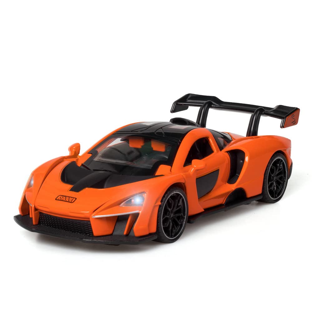 Alloy Collectible Orange McLaren Senna Toy Car Model Pull Back Vehicle DieCast with Lights and Sound