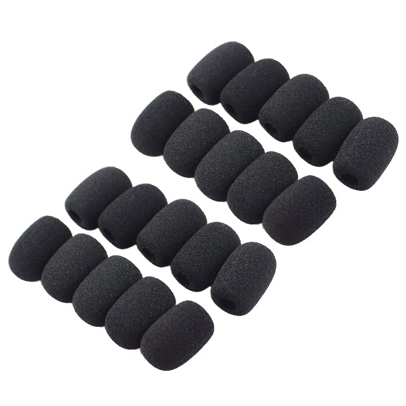 20 Pieces Mini Foam Microphone Windscreen Mic Cover Mini Microphone Windscreen Foam Cover Mini Lapel Headset Microphone Windscreen Foam Cover, 30 x 22mm, 8mm Hole, Black