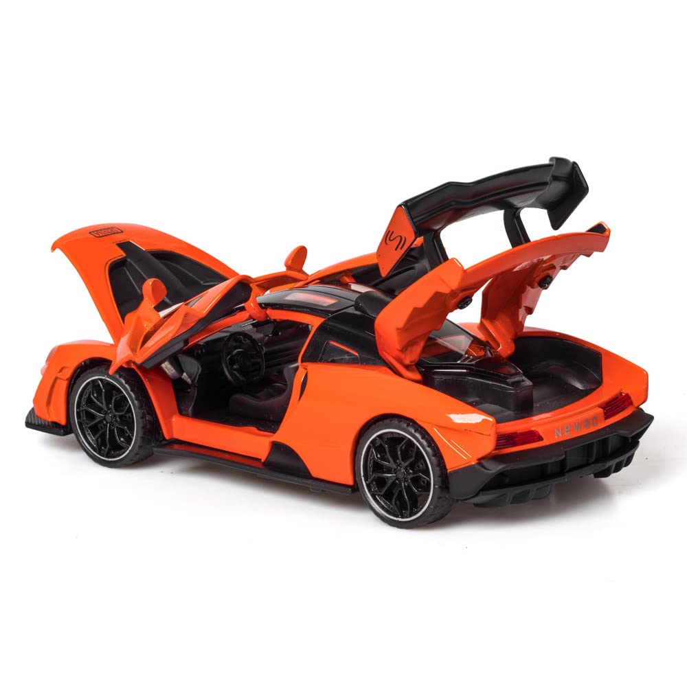 Alloy Collectible Orange McLaren Senna Toy Car Model Pull Back Vehicle DieCast with Lights and Sound