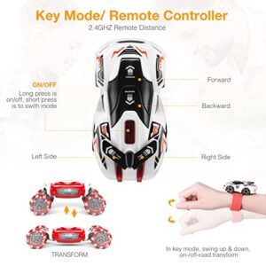 Powerextra 2023 New Remote Control Car, 1:12 Gesture Control Rc Stunt Car with Light & Music, 4WD Transform Off Road Double Side 360° Rotating Glove Racing Toy Car, 90+ Mins Play Car