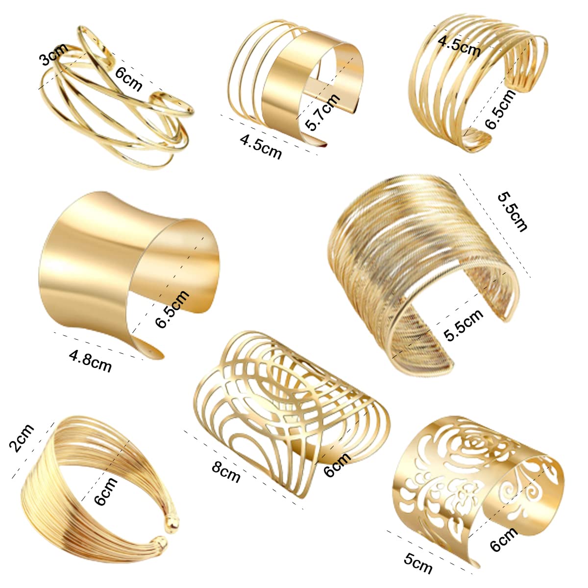 FINZOR 8 Pcs Cuff Bangle Bracelet for Women Open Wide Wire Bracelets Gold Wrist Cuff Wrap Bracelet(Gold)