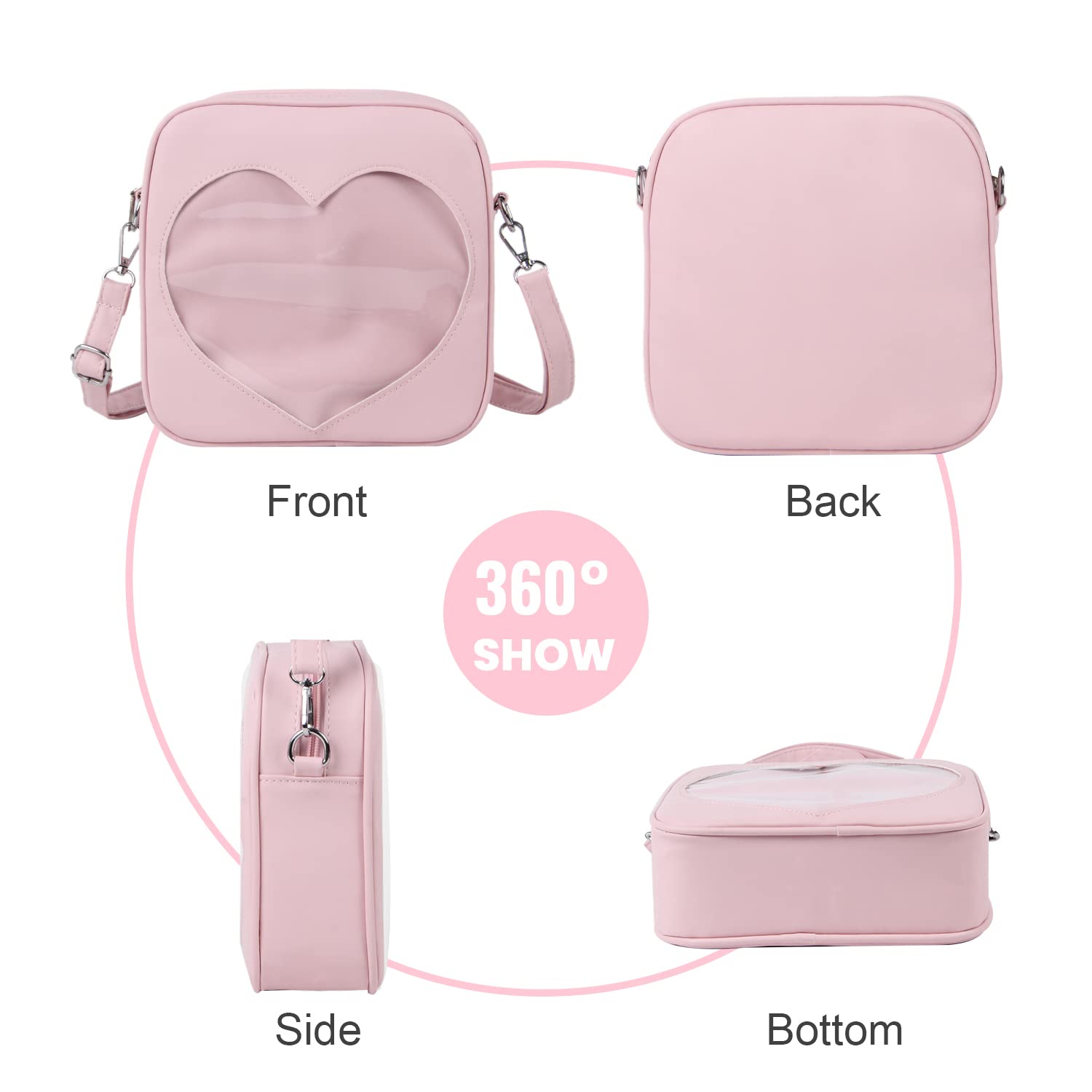 SUKUTU Ita Bag Women's Clear Heart Crossbody Bag Lightweight Kawaii JK Uniform Display Bag