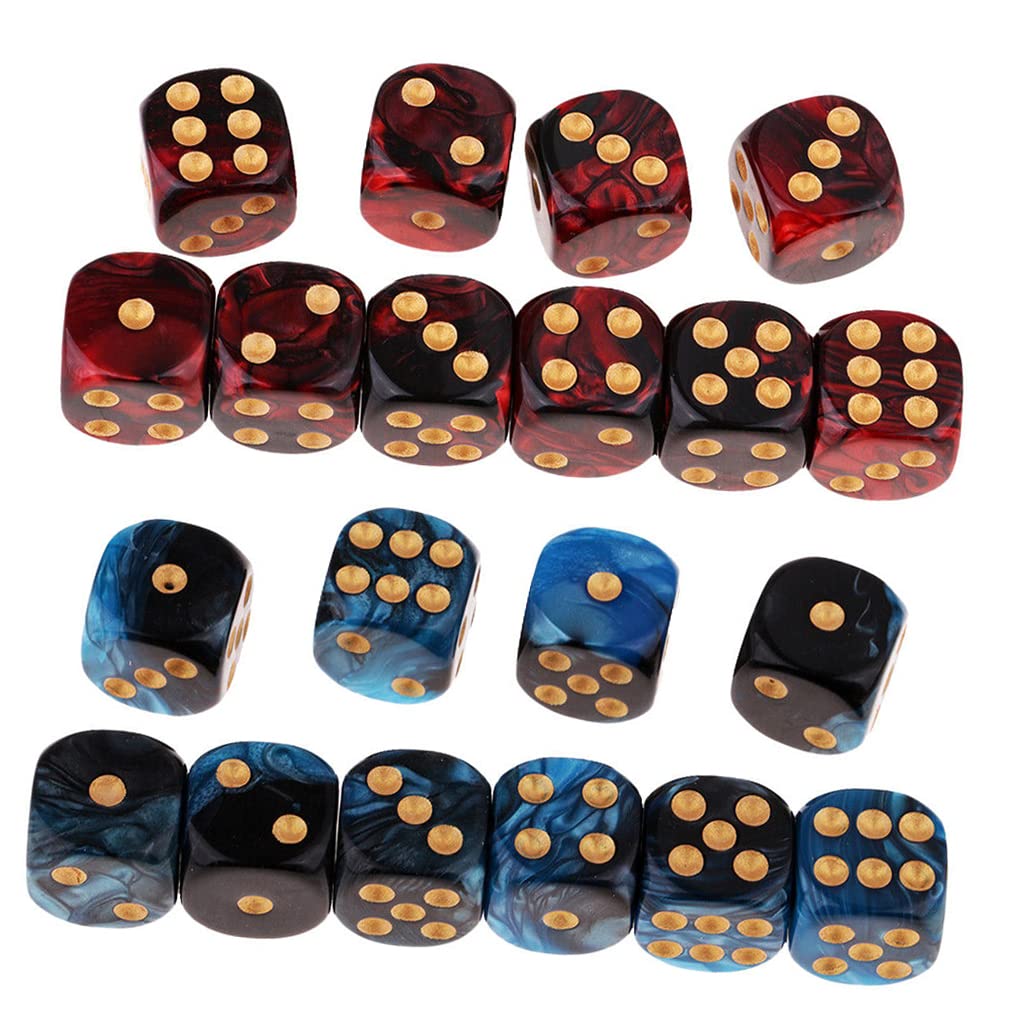 Yiotfandoll 20PCS Polyhedral Dice D6 Dice 16mm Acrylic 6 Sided Dice Game Dice for RPG MTG DND Dice Table Games (Blue Black and Red Black)