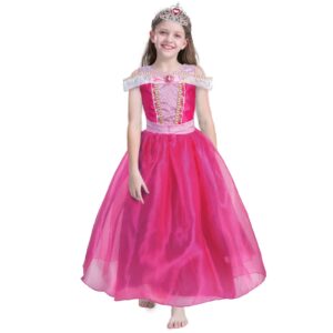 TSIZFXI Princess Costume Little Girls Pink Princess Dress Up Clothes Halloween Outfit with Accessorries 3-8Years(7-8Y/150cm,Pink)