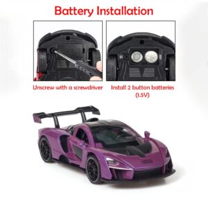 Alloy Collectible Purple McLaren Senna Toy Car Model Pull Back Vehicle DieCast with Lights and Sound